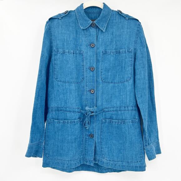 Lauren Ralph Lauren Womens Vintage Beachy 100% Linen Chambray Button Up Shirt S - Picture 1 of 7